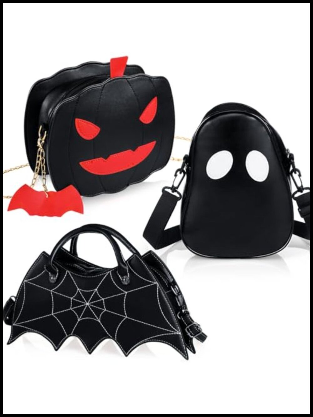 3 Pc Halloween PU Leather Bat Spider Web Shoulder Bag Set